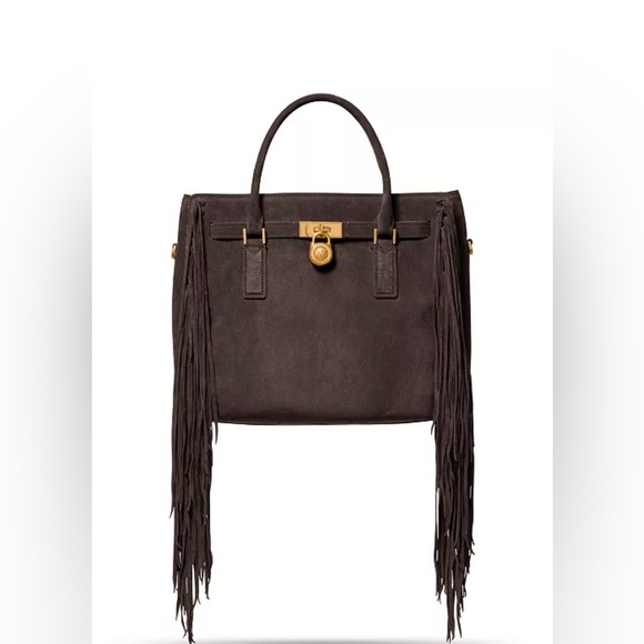 Michael Kors Handbags - Michael Kors Dark Brown Suede Fringe Satchel with Gold Hardware